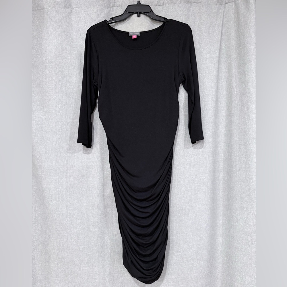 Vince Camuto Black 3/4 Sleeve Side-Ruched Bodycon Dress size Small